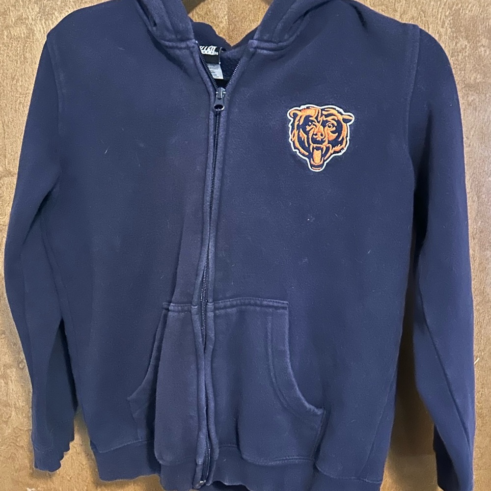 Navy Blue‎ Zip-Up Hoodie with Embroidered Chicago Bears Logo